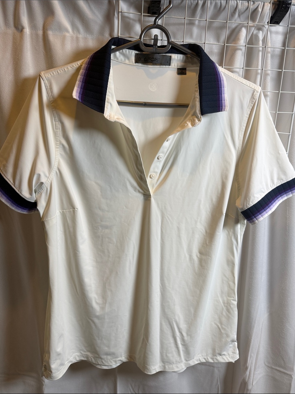 G/FORE White Polo golf shirt with Navy & Purple Trim